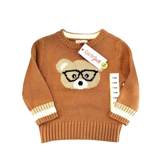 Cat & Jack Boys' Brown Bear Printed Sweater in Brown 12M NWT - Picture 2 of 5